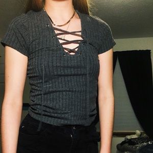 gray peasant neck top